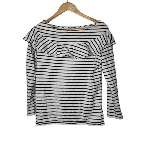 Anthro Leifnotes Striped Ruffle Boatneck Top Blouse - Picture 1 of 5